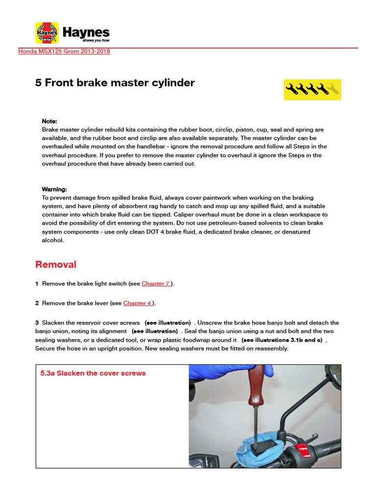 5 Brakes, Wheels and Final Drive 5 Front Brake Master Cylinder | PDF ...