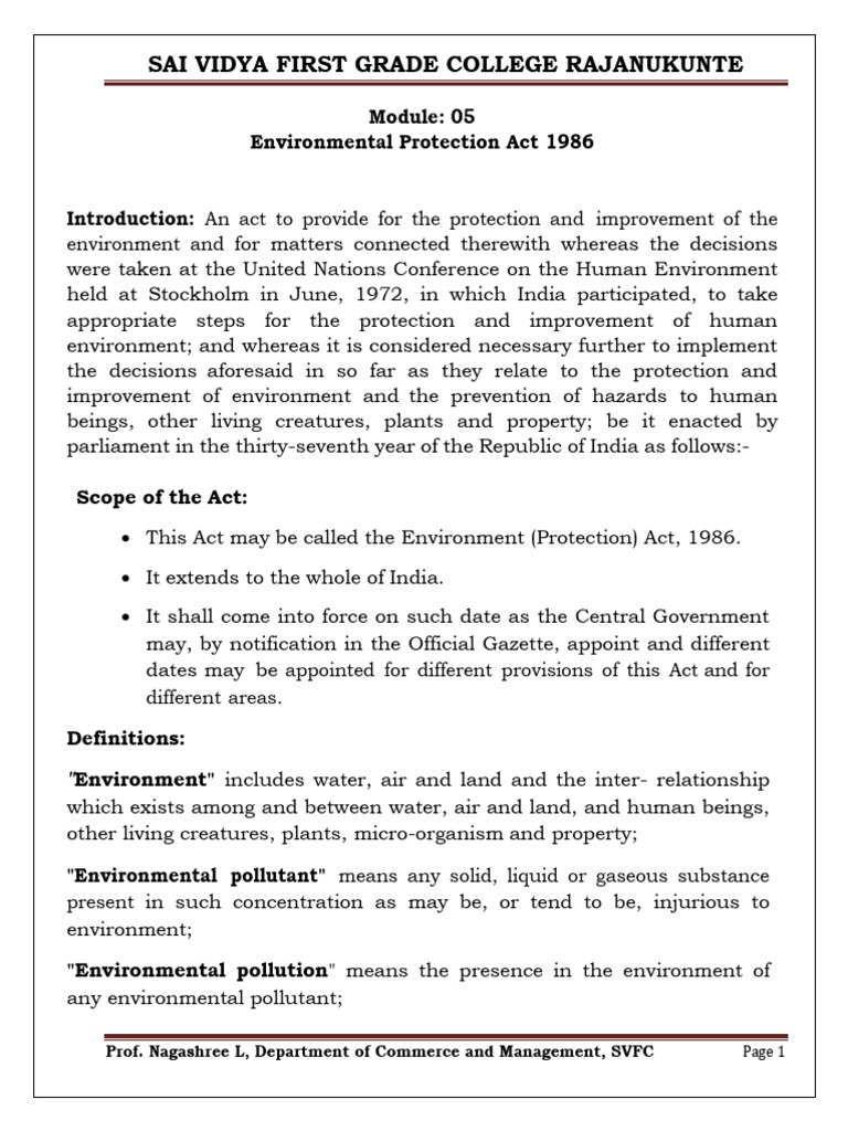 Overview of the Environmental Protection Act | PDF | Water Pollution ...