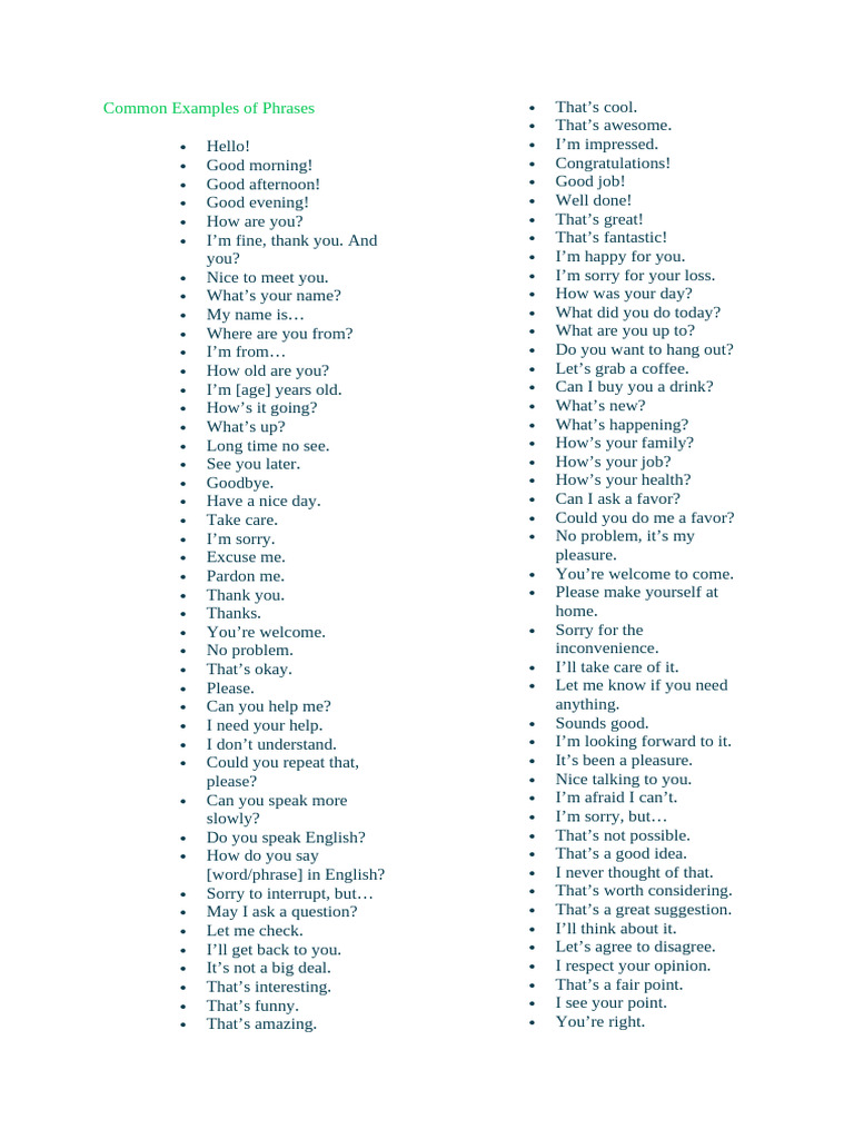 Common Examples of Phrases | PDF | Intersection (Road) | Weather