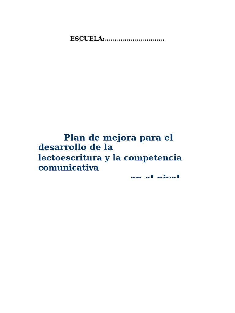3 Plan de Mejora para El Desarrollo de La Lectoescritura y La ...