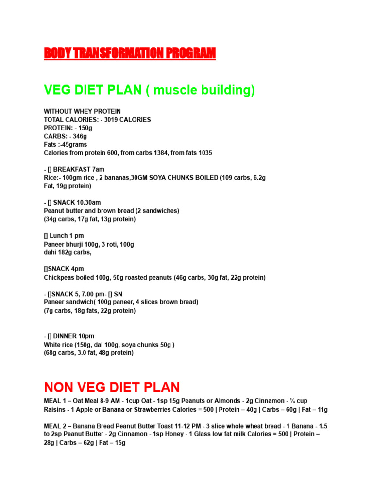 Muscle-Building Veg Diet Plan | PDF | Calorie | Peanuts