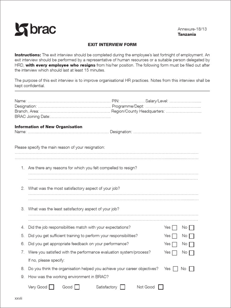 BRAC Exit Interview Guidelines | PDF