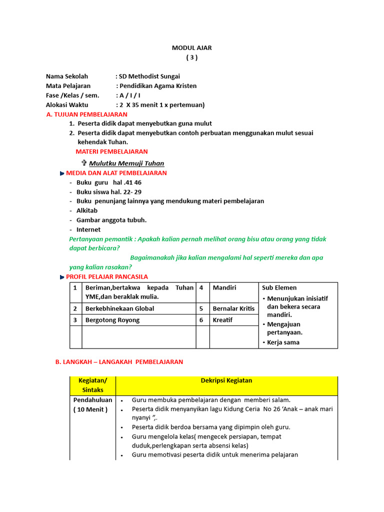 Modul Ajar kelas 1 Bab 3 | PDF