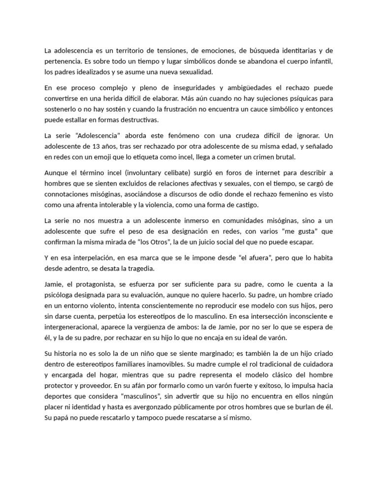 Análisis de la serie "Adolescencia" en Netflix | PDF | Violencia | Ira