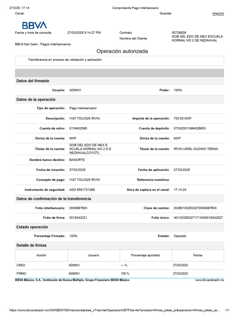 Comprobante de Pago Interbancario BBVA | PDF | Finanzas personales ...