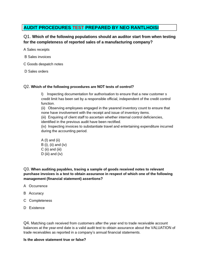 Audit Procedures Test Preparation Guide | PDF | Audit | Accounts Payable