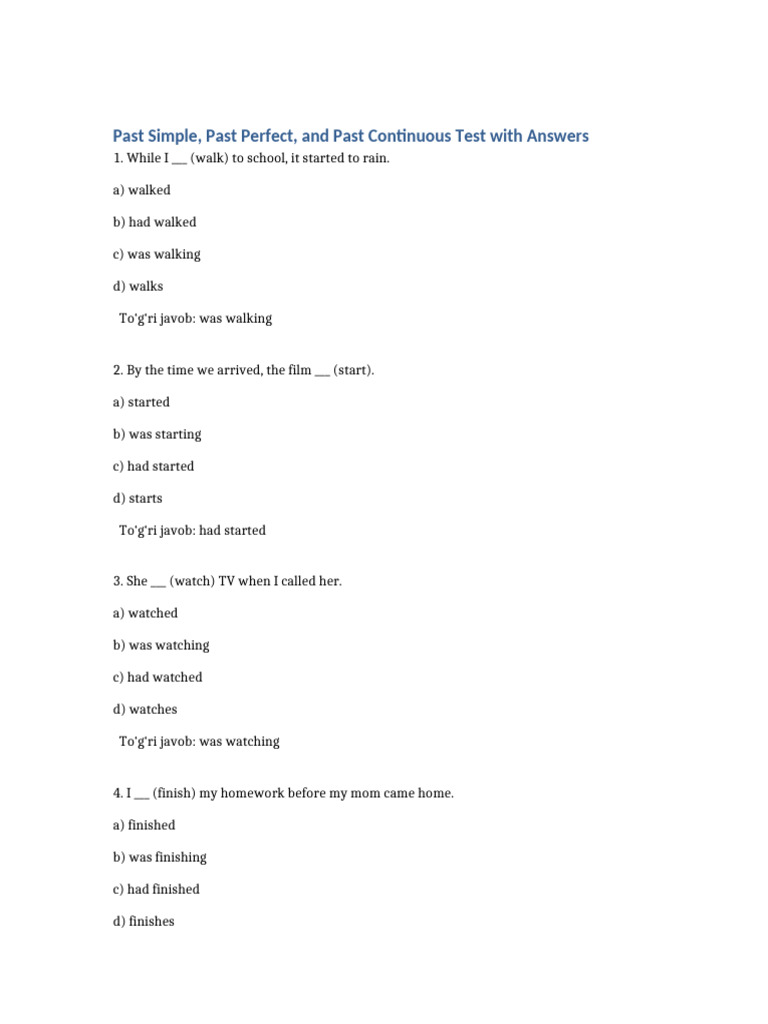 Past_Tense_Mixed_Test_with_Answers | PDF