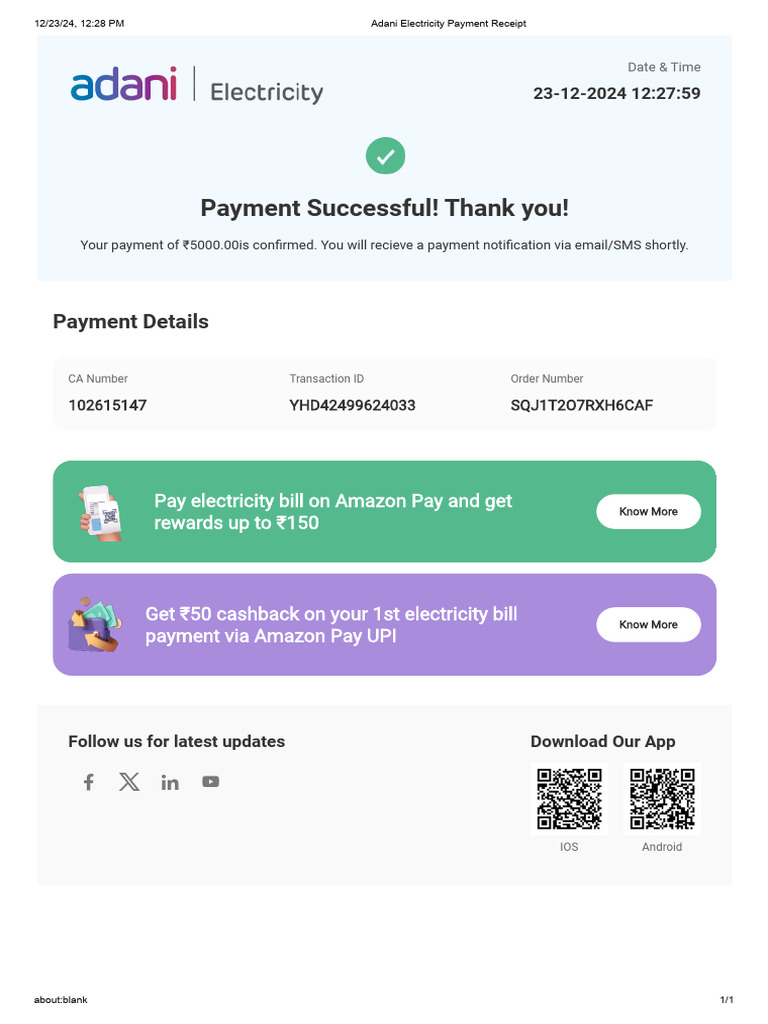 Adani Electricity Payment Receipt0000 | PDF