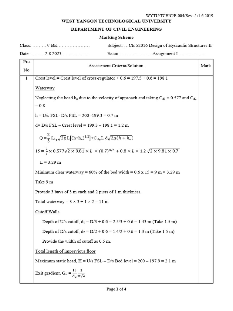 CE 52016 Assignment Solution | PDF | Hydraulic Engineering | Dynamics ...