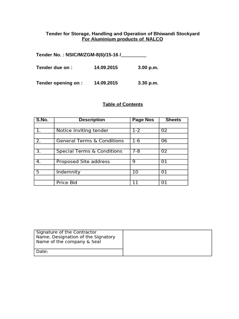 Tender Nalcobhiwandi082015 | PDF | Warehouse | Forklift
