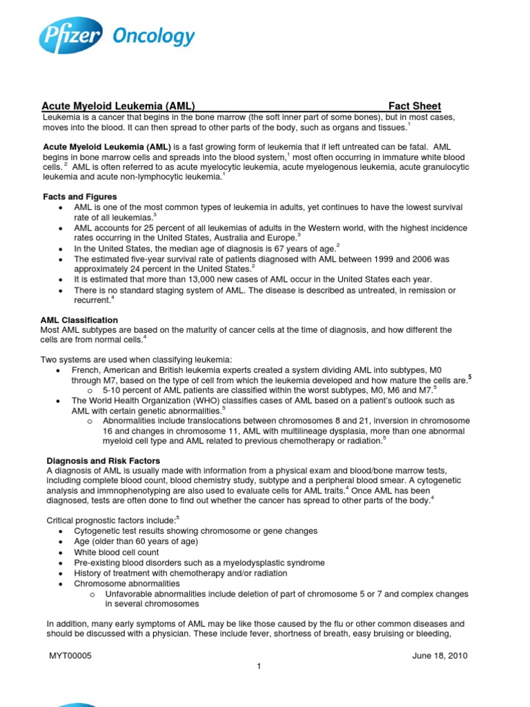 Aml Fact Sheet | PDF | Leukemia | Neoplasms