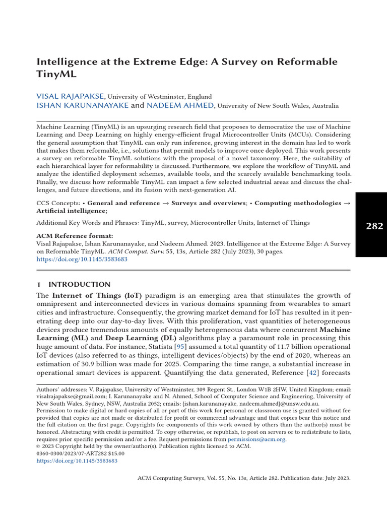 Intelligence at The Extreme Edge A Survey of Tinyml | PDF | Internet Of ...