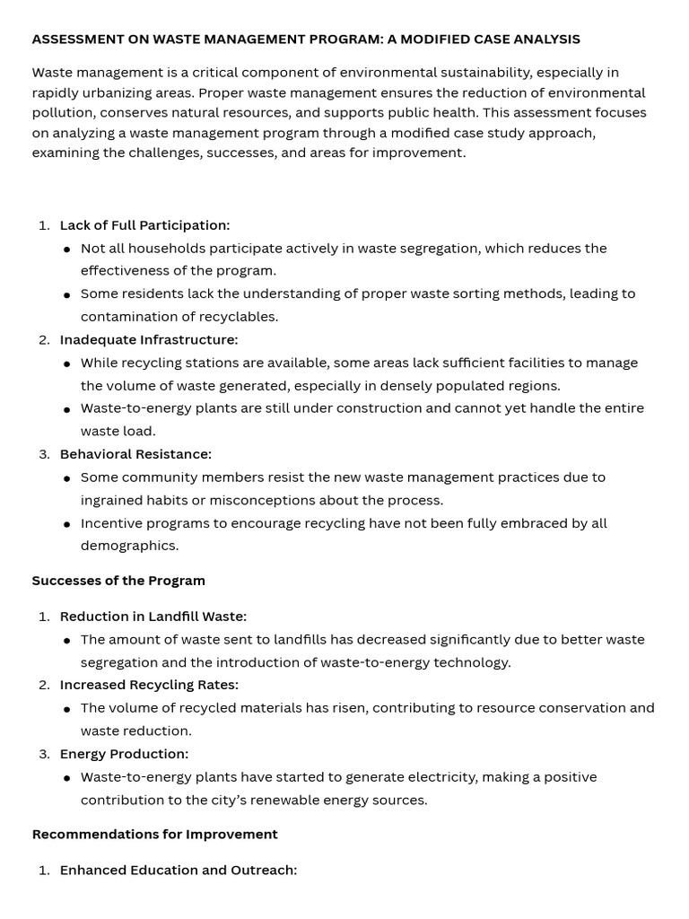 Waste Management Program Assessment | PDF | Waste Management | Recycling