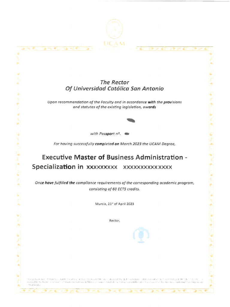 Executive MBA UCAM Sample Certificate 1 Scaled (1) Processed | PDF