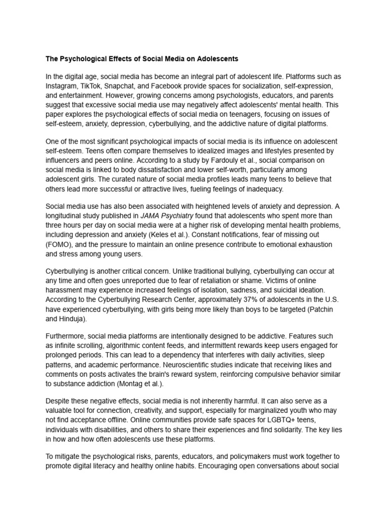 Social Media's Impact on Teen Mental Health | PDF | Adolescence ...