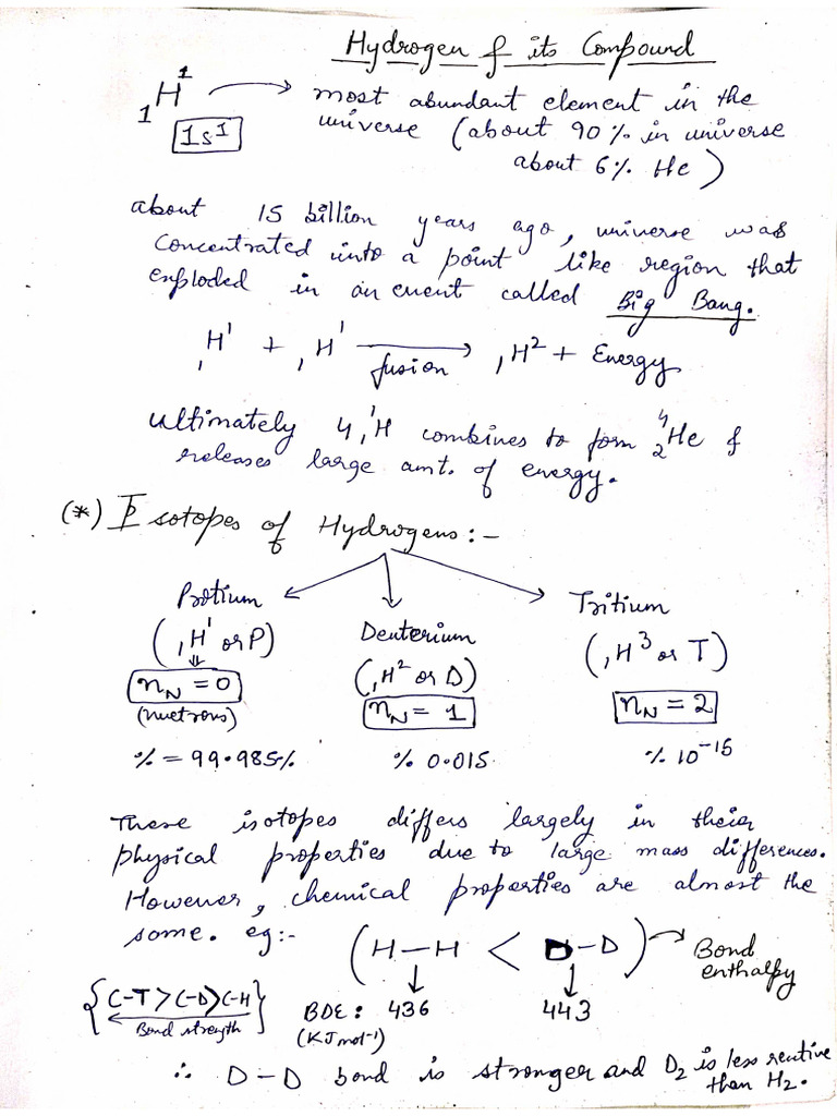 Hydrogen and Compound - Notes Atharva | PDF