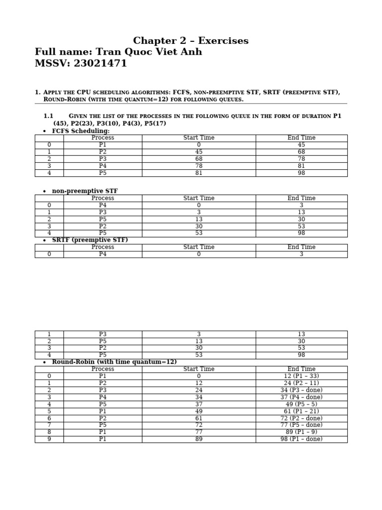 CPU Scheduling Algorithms Exercises | PDF | Scheduling (Computing ...