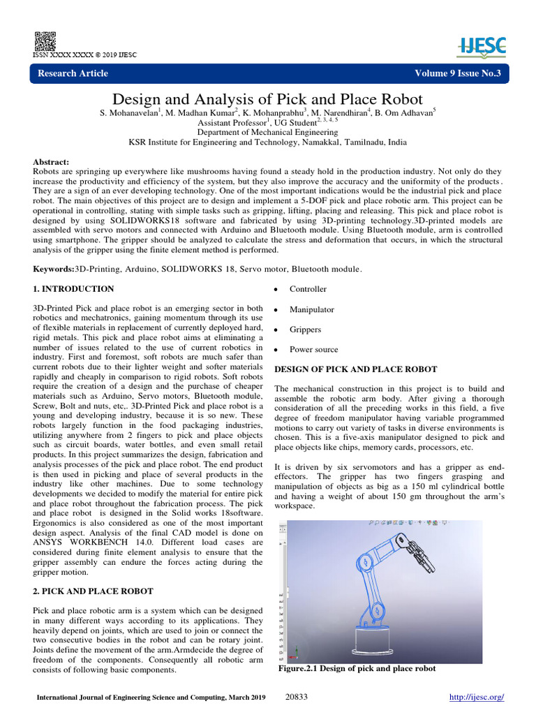 Design of a 5-DOF Pick and Place Robot | PDF | Mechanical Engineering