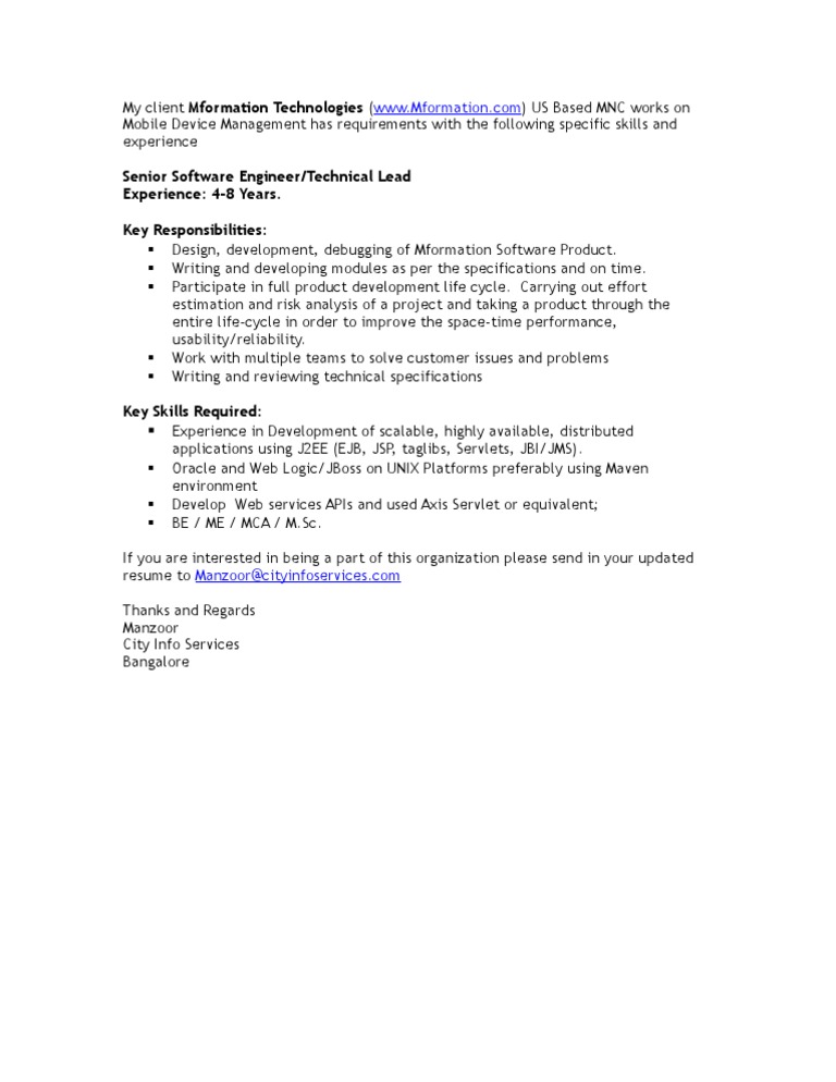 Senior Software Engineer Job at Mformation | PDF