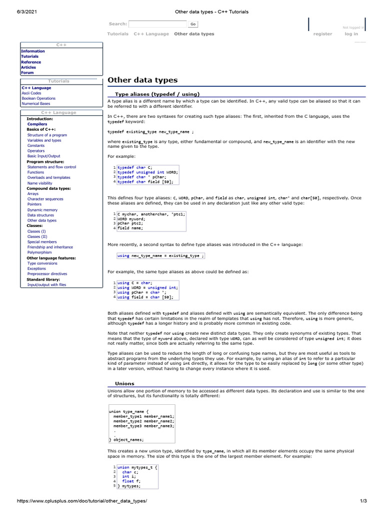Other data types - C++ Tutorials | PDF | C++ | Data Type