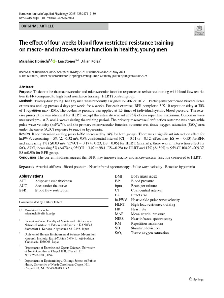 The Effect of Four Weeks Blood Flow Restricted Resistance Training On ...