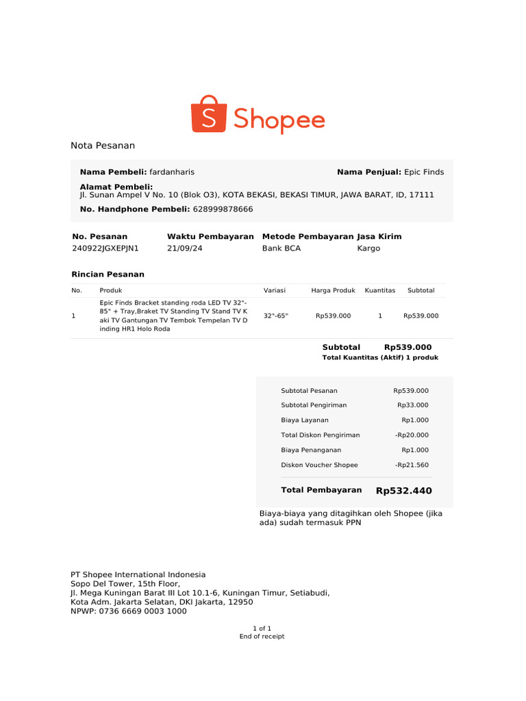 Bracket Standing Roda TV | PDF