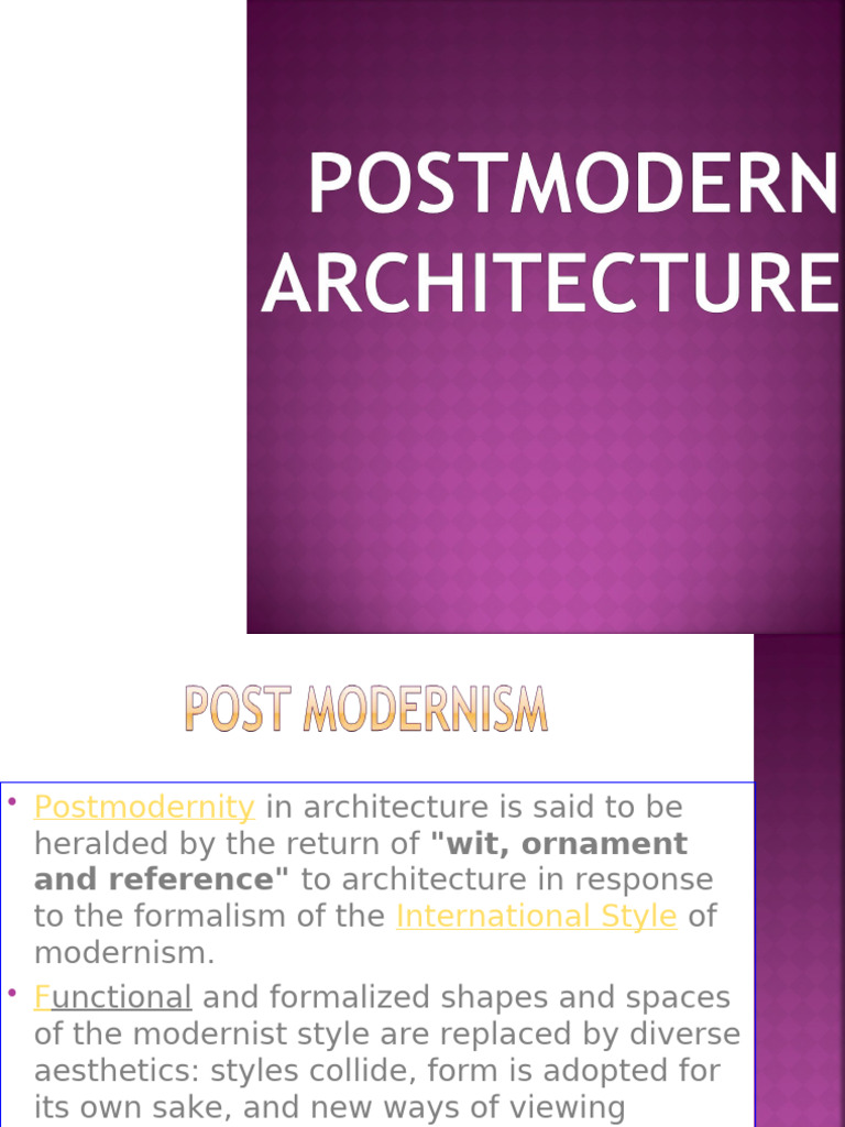 Post Modern Architecture | PDF | Aesthetics | Style