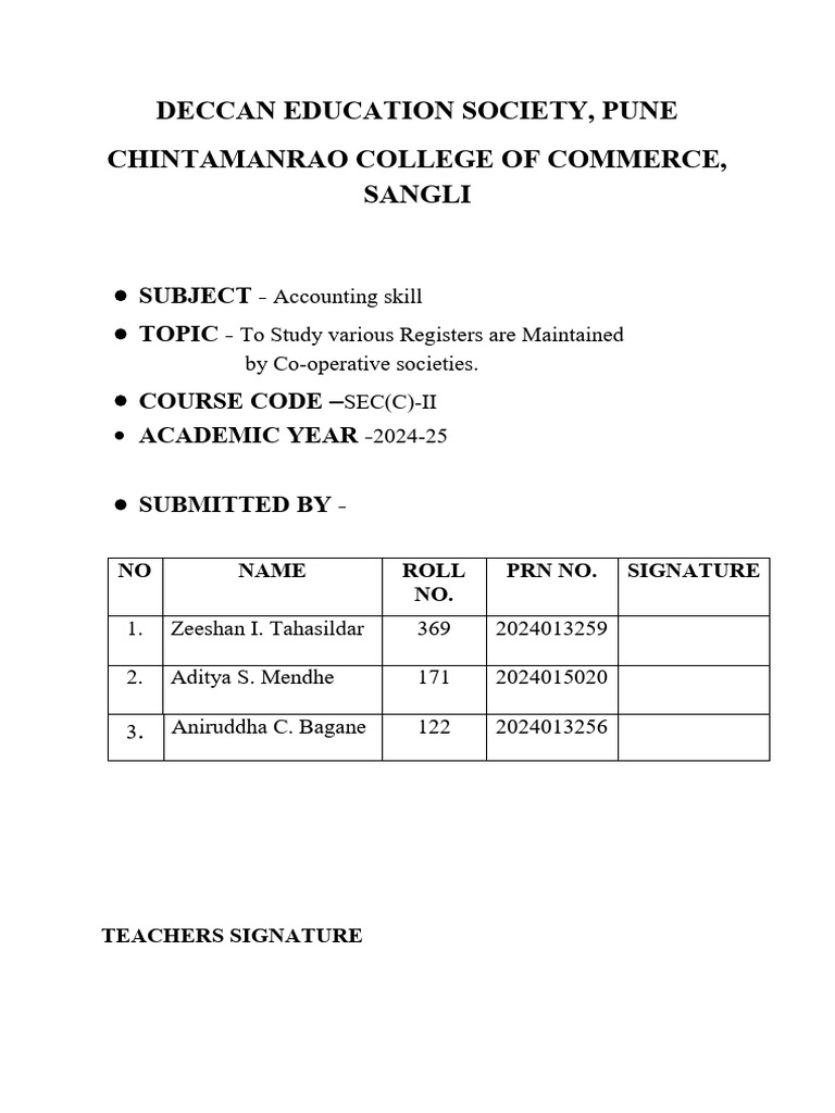 Registers in Co-operative Societies | PDF