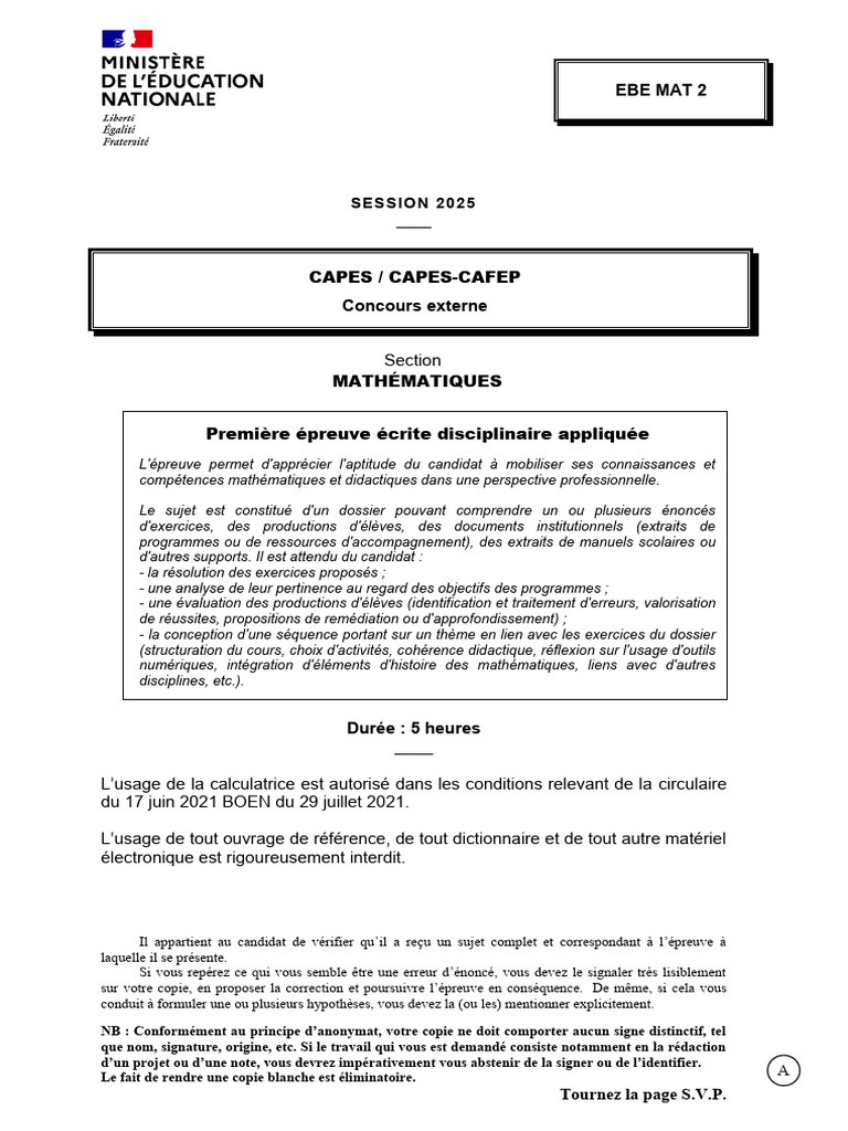 Sujet CAPES Maths 2025 : Épreuve écrite | PDF | Décimal | Mathématiques