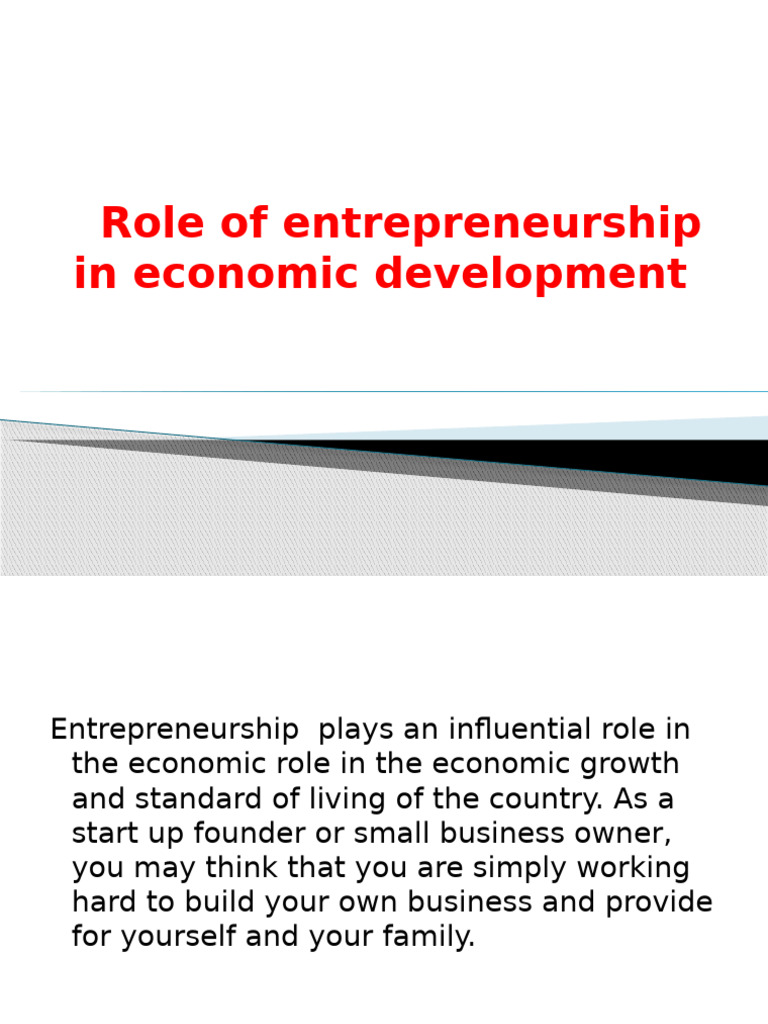 Role of Entrepreneurship in Economic Development | PDF