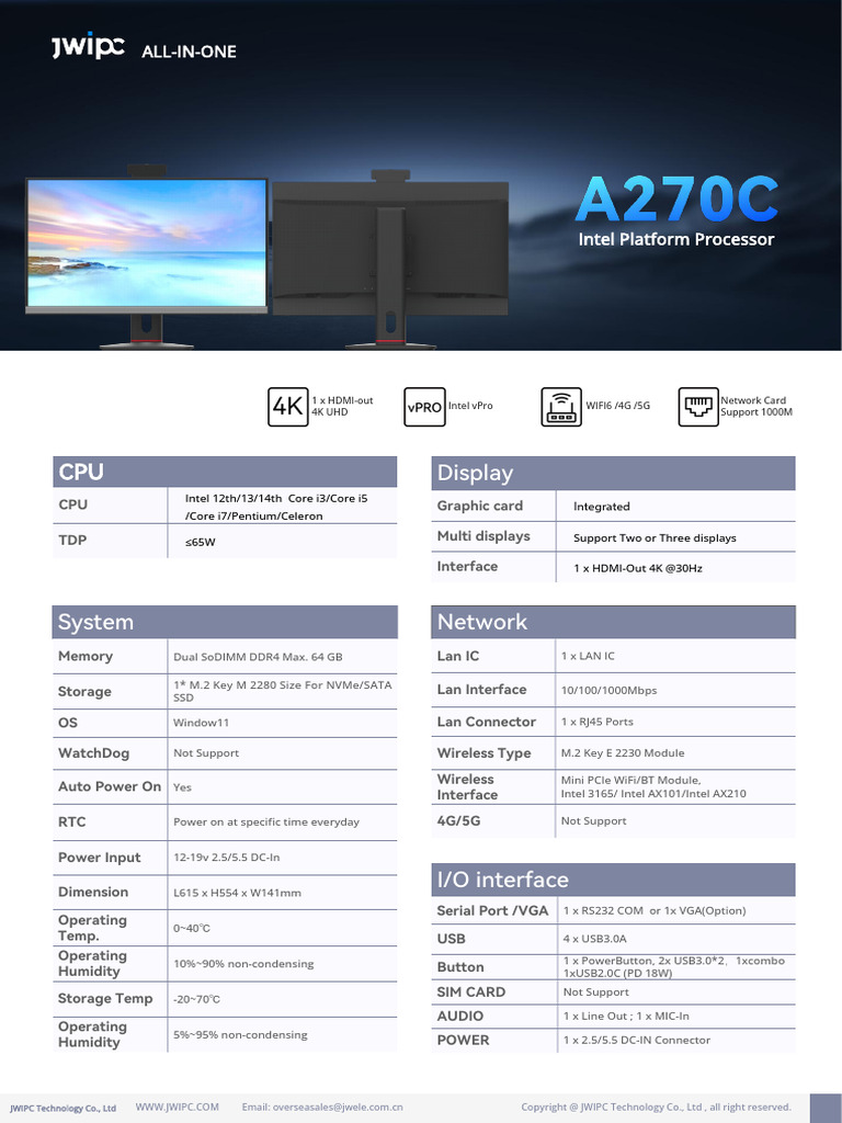 JWIPC EN Datasheet - A270C | PDF | Computer Hardware | Computer Engineering