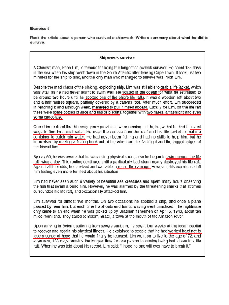 Shipwreck Survivor Summary Example | PDF