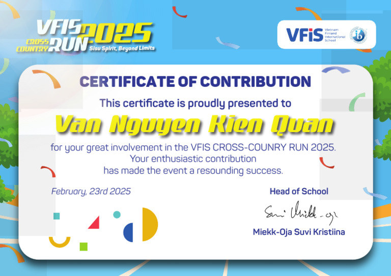 VFIS Cross-Country Run 2025 Certificate | PDF