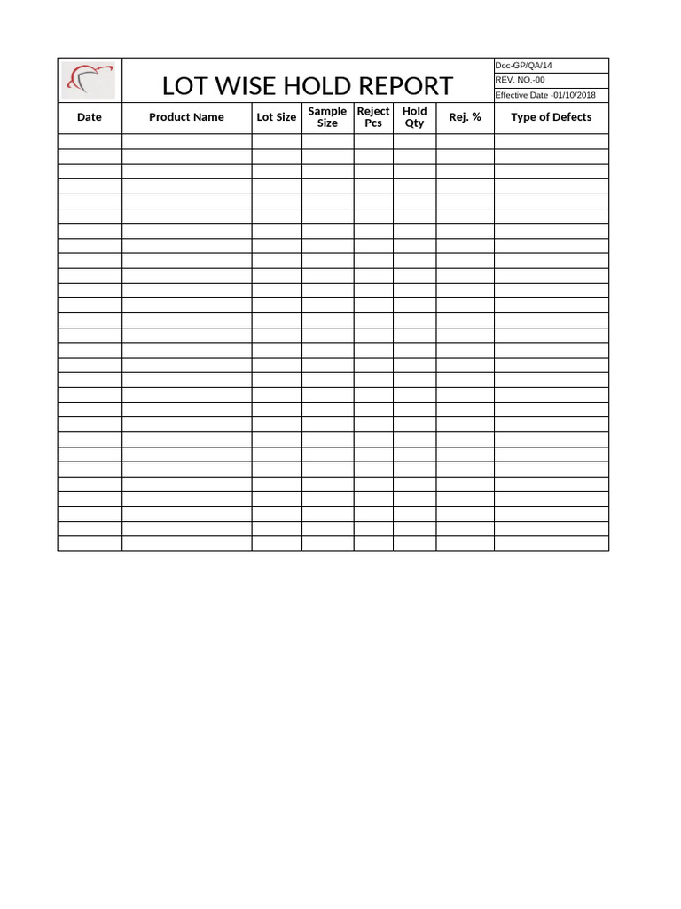 Lot Wise Hold Report Overview | PDF