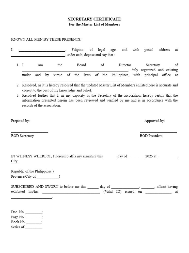 Secretary Certificate Template | PDF