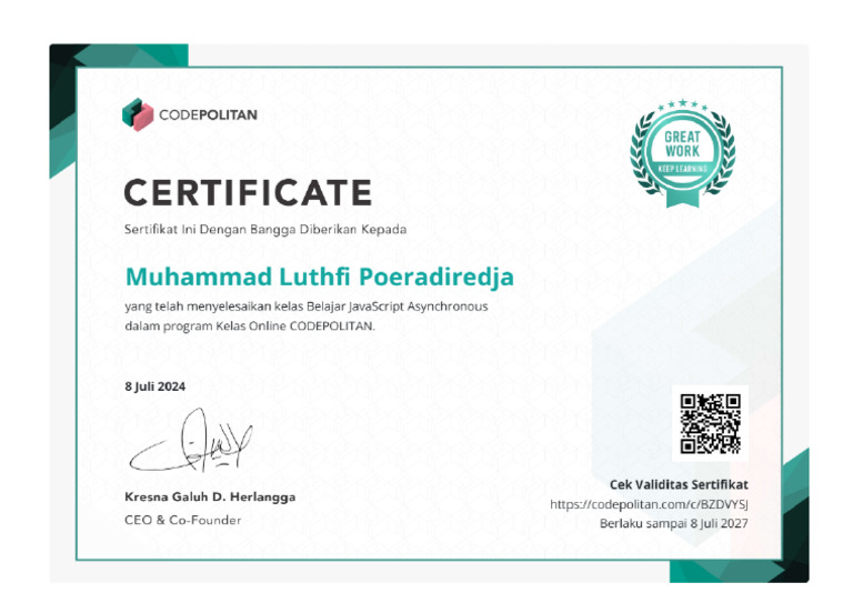 Certificate Javascript Async & Promise | PDF