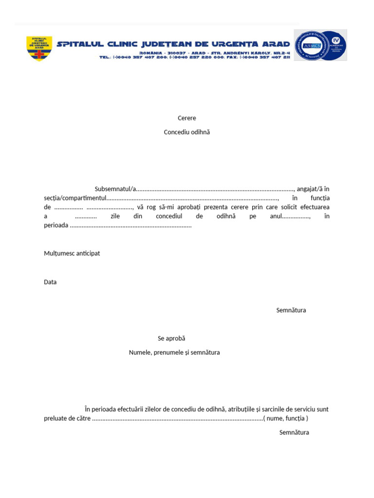 Cerere CONCEDIU ODIHNĂ | PDF