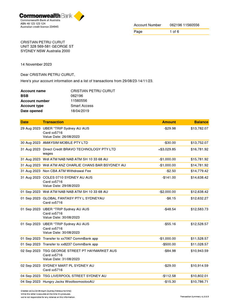 Commonwealth Bank Account Summary | PDF | Automated Teller Machine ...