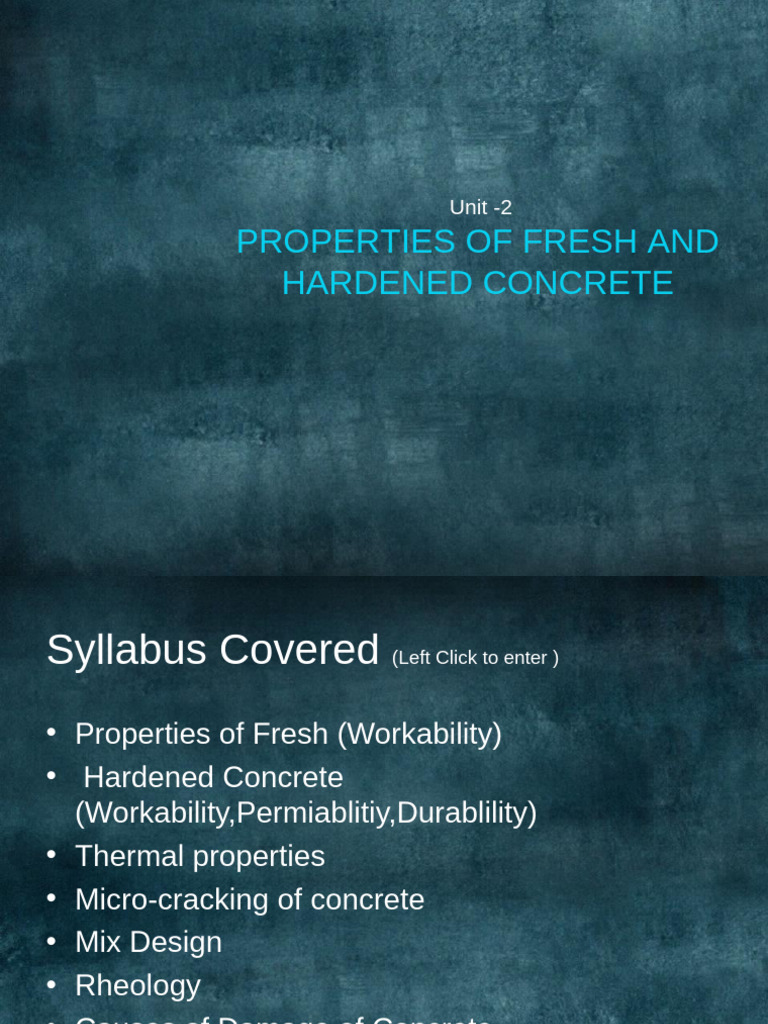 Properties of Fresh and Hardened Concrete | PDF | Concrete | Cement
