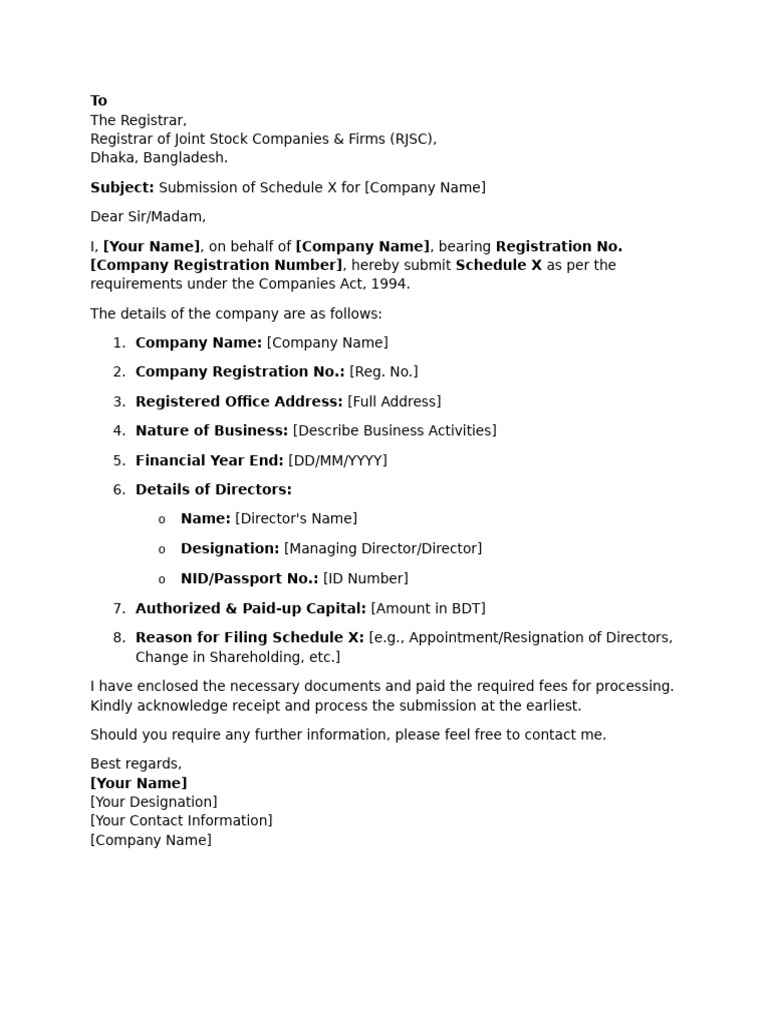 Submission of Schedule X to RJSC | PDF