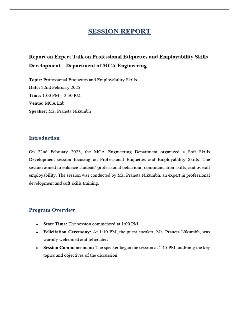 Professional Etiquettes & Employability Skills Session | PDF ...