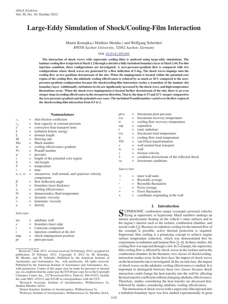 Large-Eddy Simulation of Shock Cooling Film Interaction | PDF ...