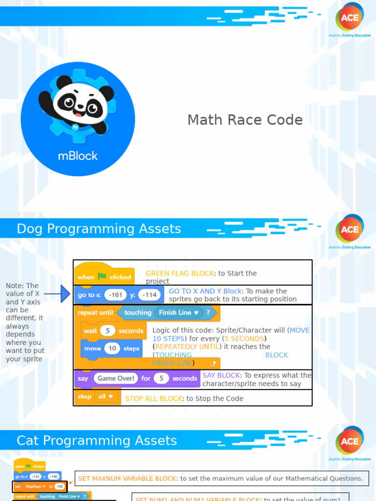 Math Race Coding Guide | PDF