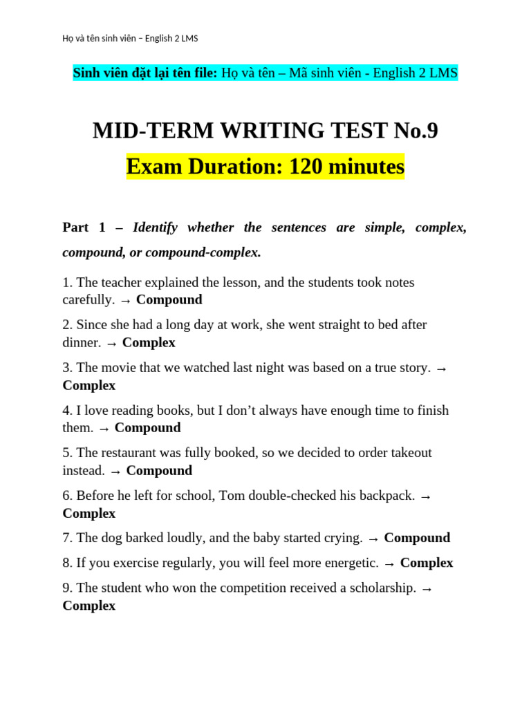 English 2 LMS - Writing Mid-Term - No.9 | PDF