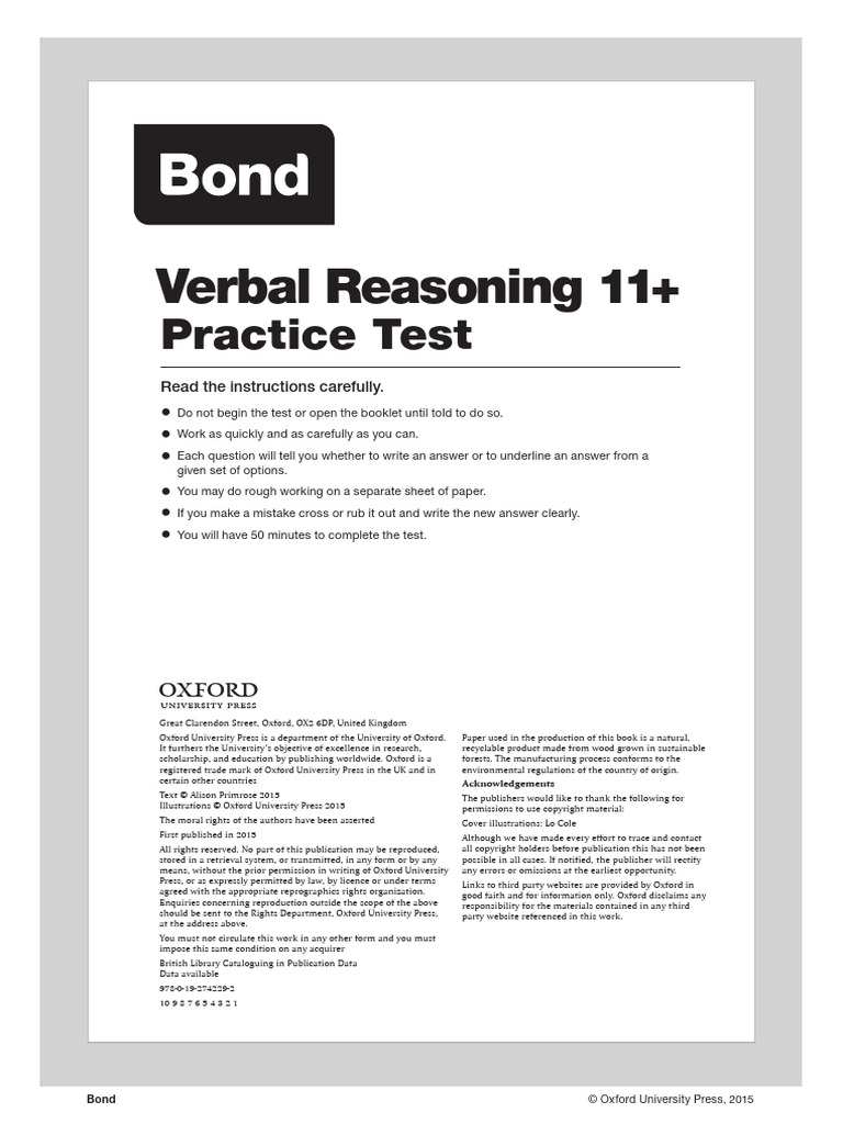 Verbal Reasoning 11+ Practice Test | PDF