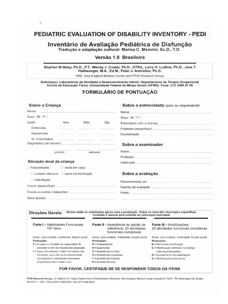 (Escala) PEDI Completa | PDF