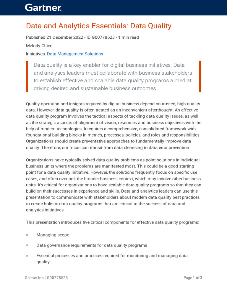 Data Quality Best Practices Overview | PDF | Analytics | Data