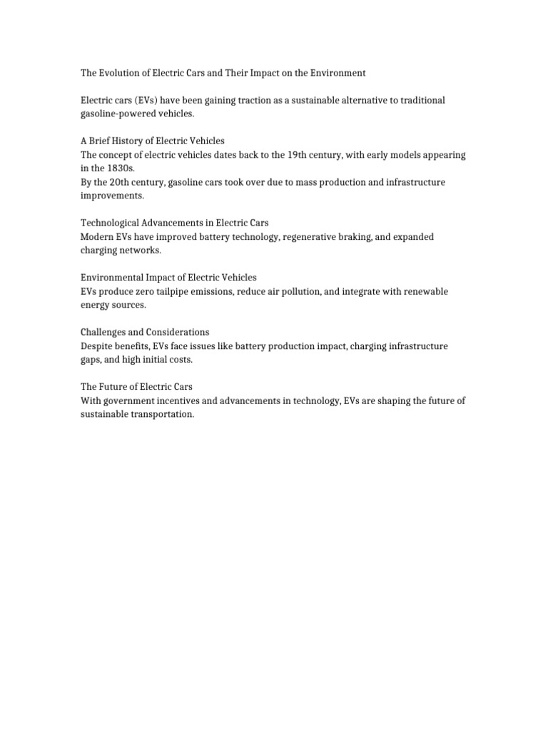 Evolution of Electric Cars and Environment | PDF