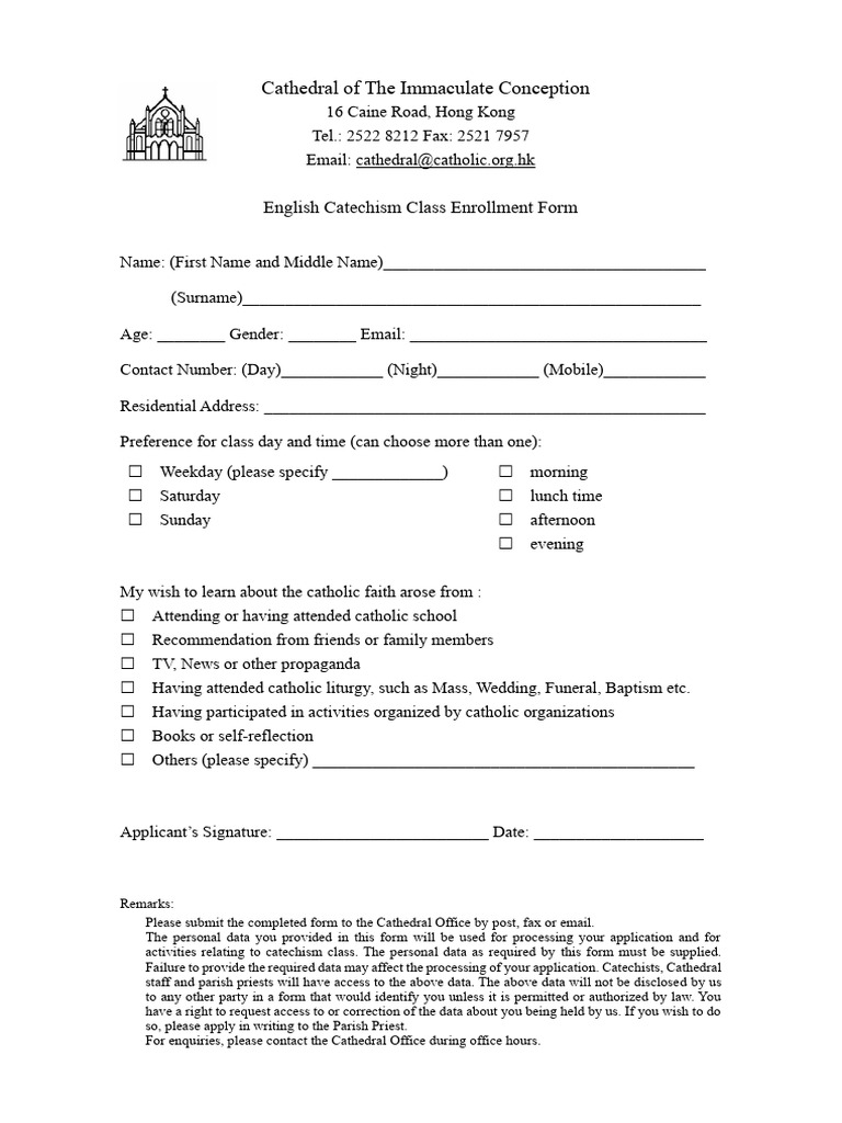 English Catechism Class Enrollment | PDF