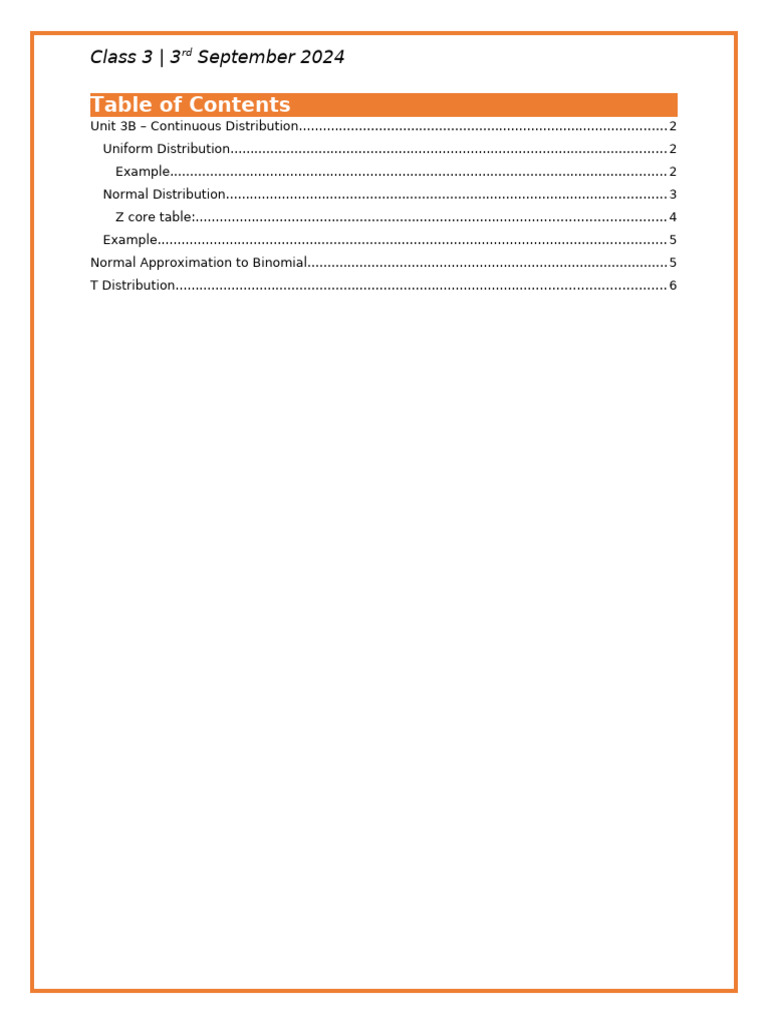 Class 3B - 10th September 2024 - Continuous Distribution | PDF | Mean ...